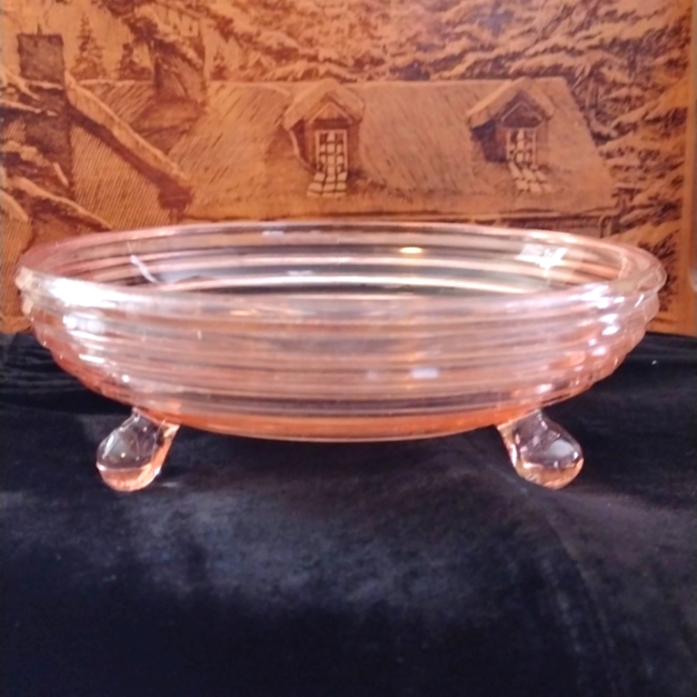 Anchor Hocking Pink Depression Glass footed candy dish Vintage